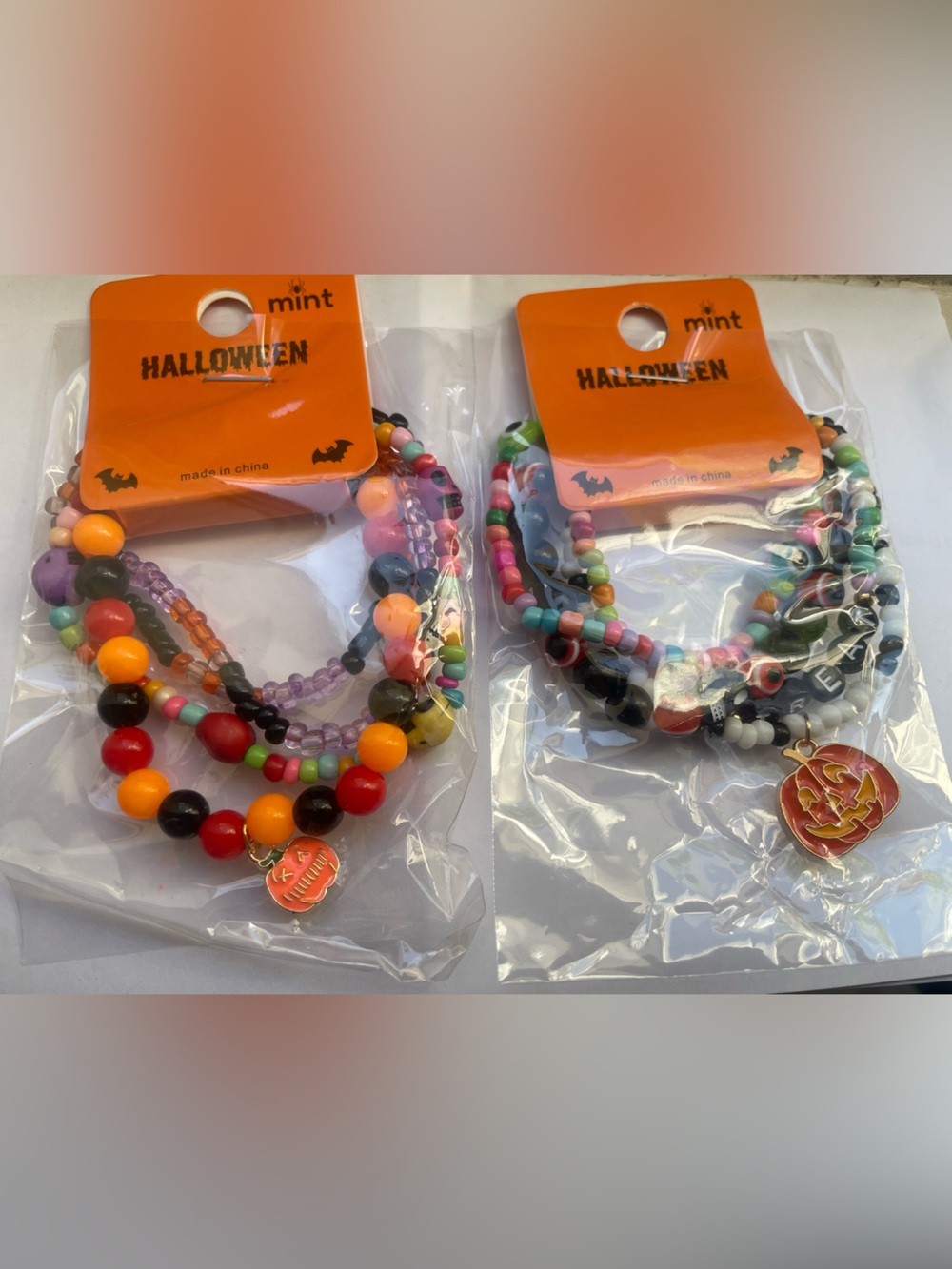 Mint Halloween Multicolor Bead & Pumpkin Charm Bracelet Set